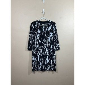 Chicos Womens Midi Dress Size 1 (Small) Black Purple Gray Travel Slinky Coastal